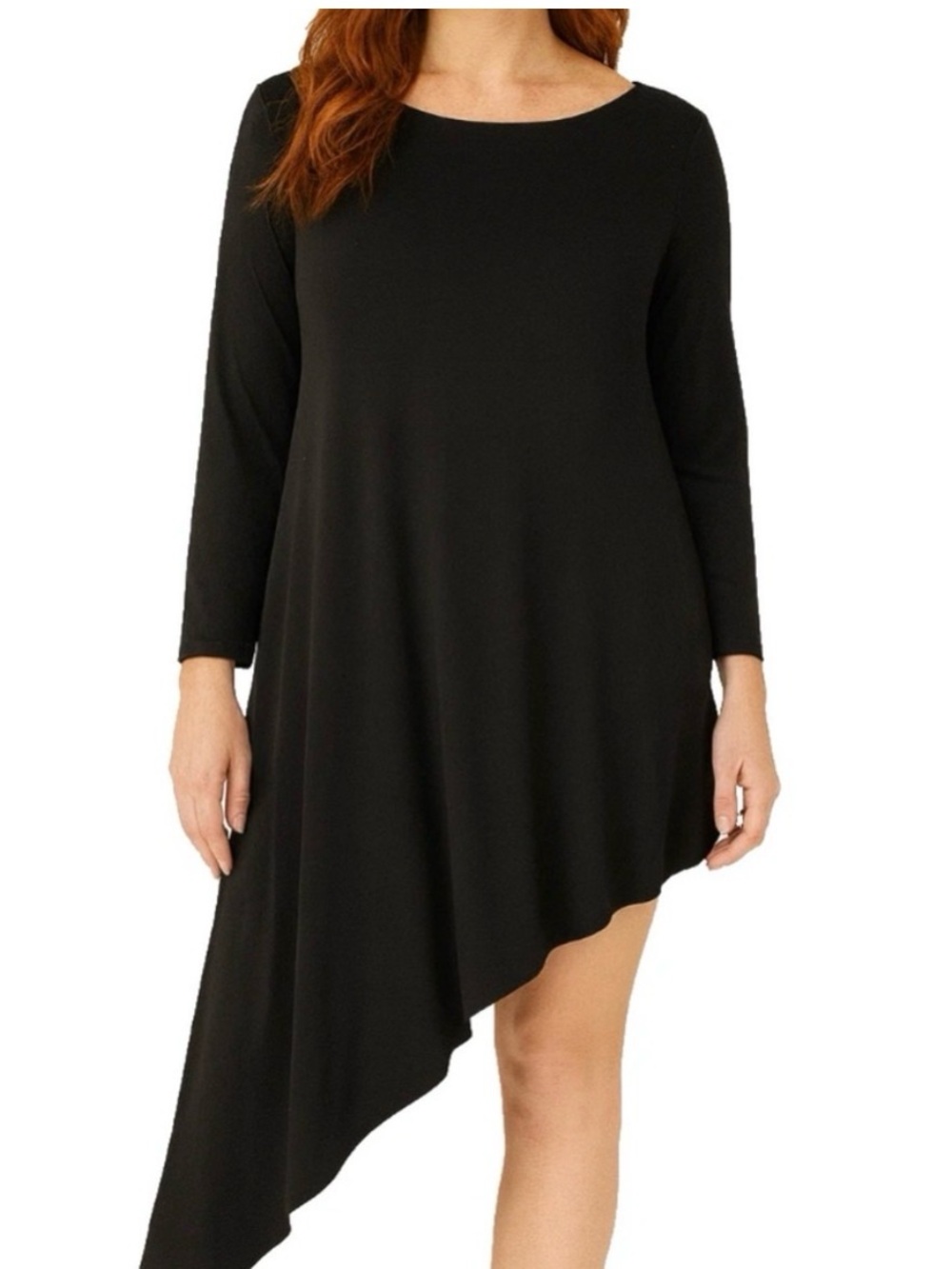 Bryn Walker Black Dress Tunic Trapeze Large Asymmetric long sleeve